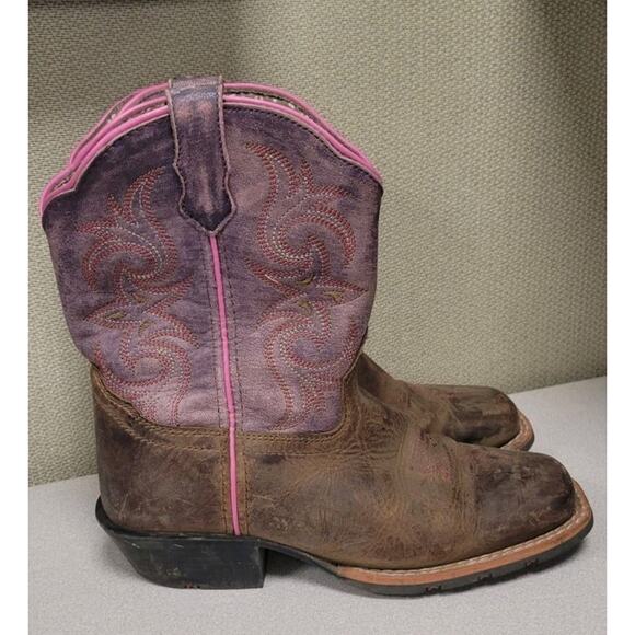 Dan Post Kids Majesty Leather Youth Boot Size 2D Brown Pink Purple - Picture 1 of 8